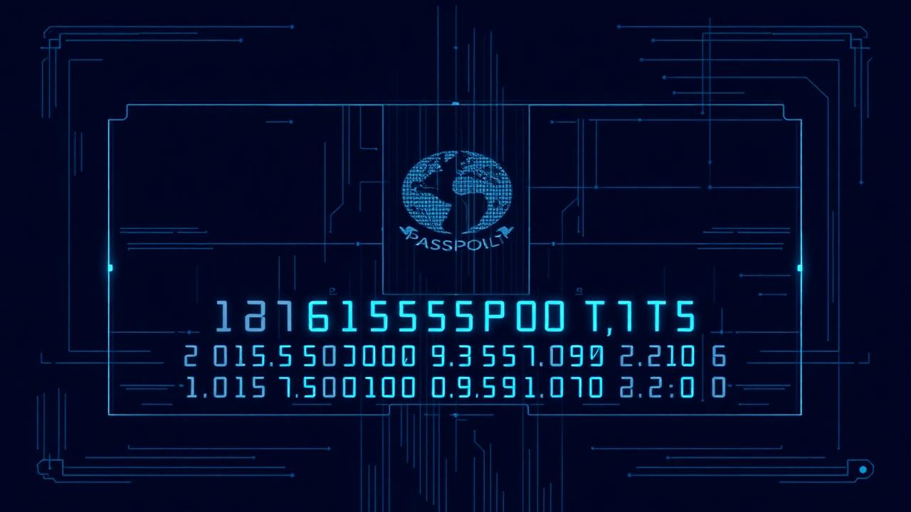 Stylised passport machine readable zone with glowing OCR-B characters